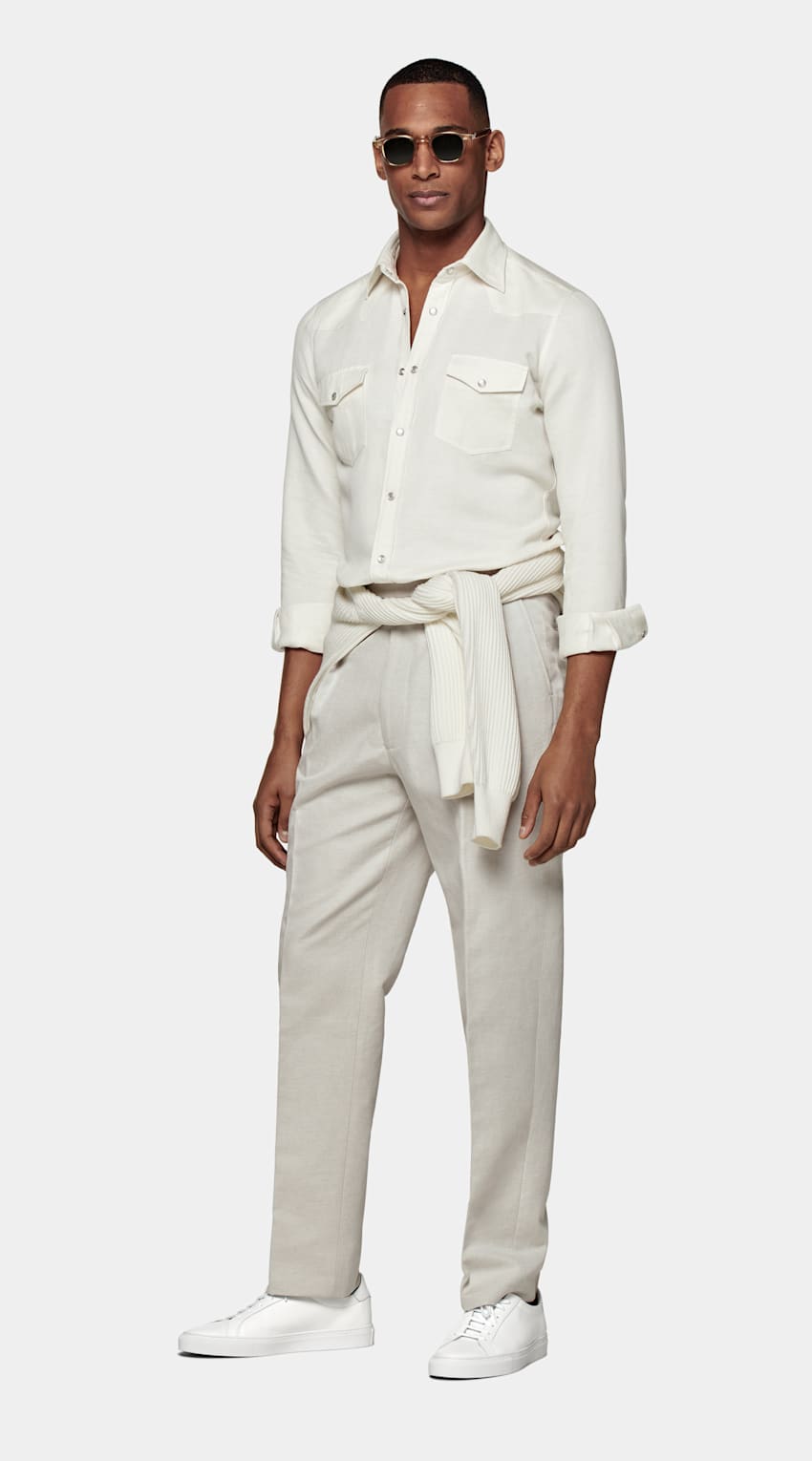 SUITSUPPLY Linen Cotton by Canclini, Italy Off-White Extra Slim Fit Shirt