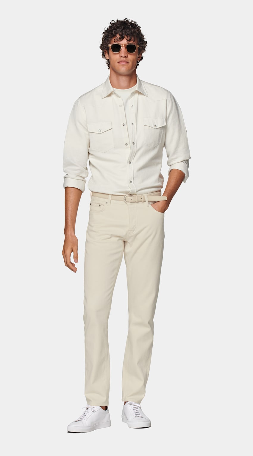 SUITSUPPLY Linen Cotton by Canclini, Italy Off-White Slim Fit Shirt