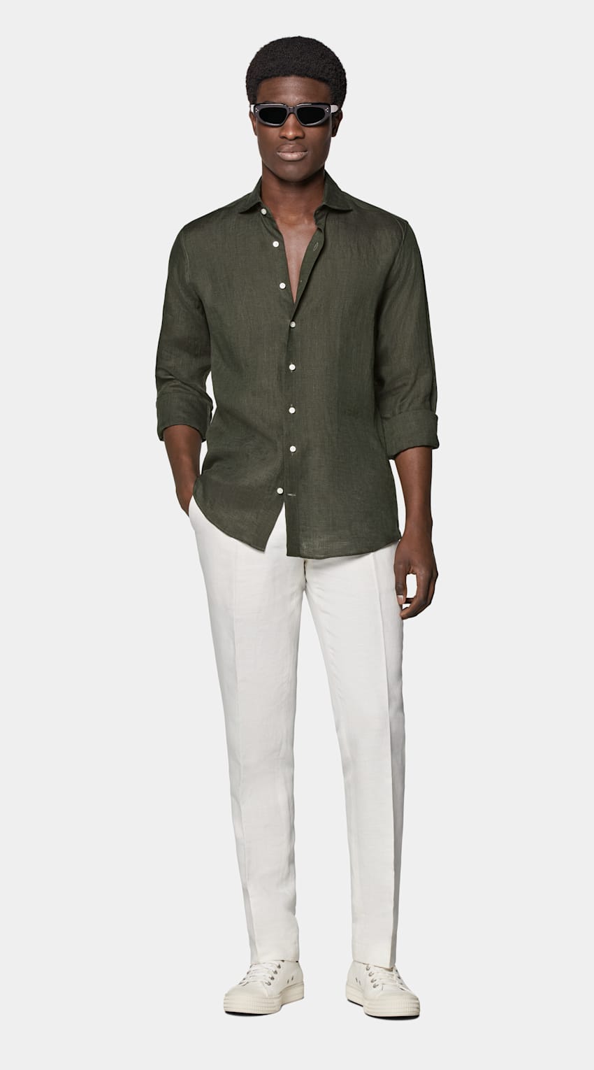 SUITSUPPLY Pures Leinen von Albini, Italien Hemd grün Slim Fit