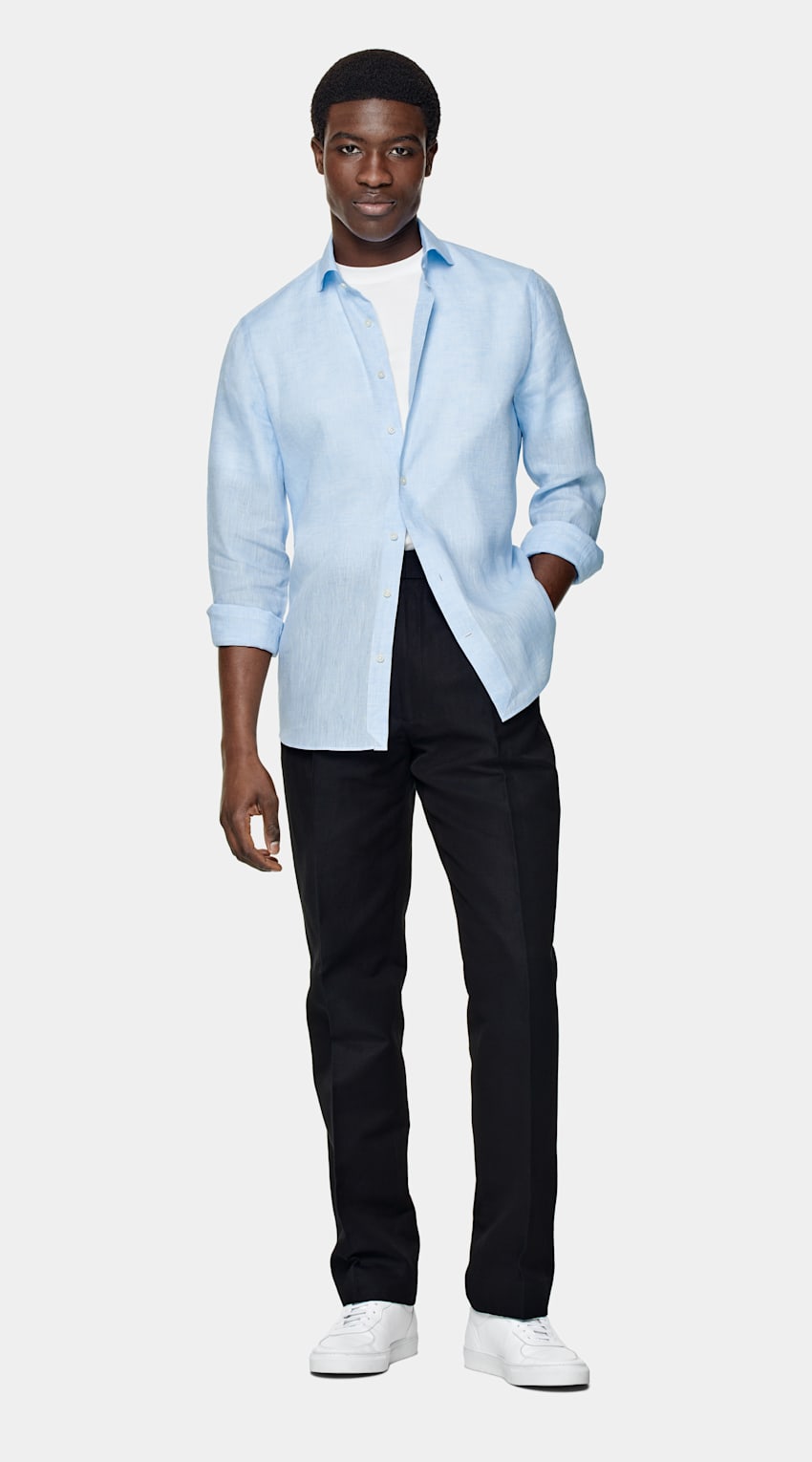 SUITSUPPLY Pure Linen by Leggiuno, Italy Light Blue Slim Fit Shirt