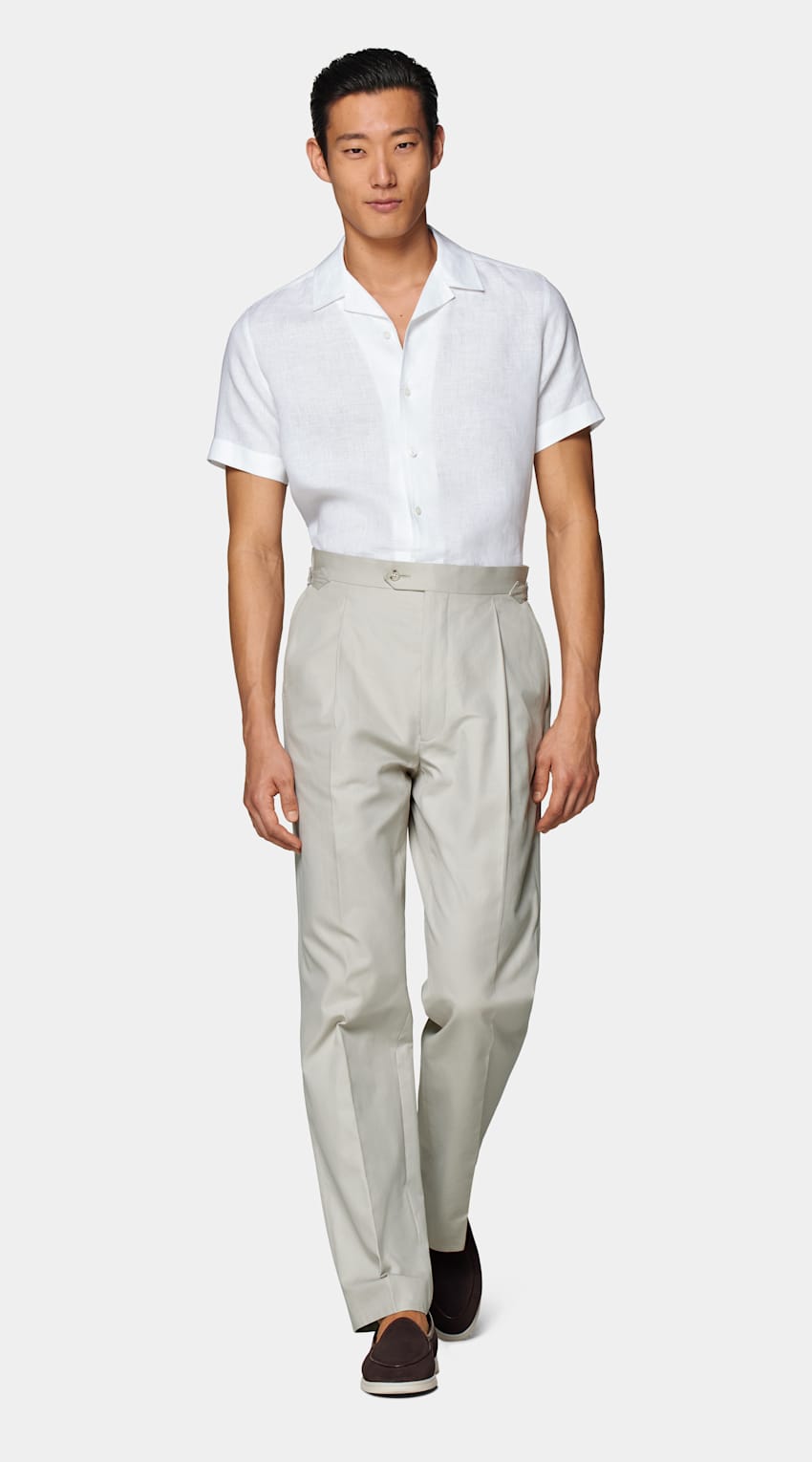 SUITSUPPLY Pure Linen by Albini, Italy White Slim Fit Camp Shirt
