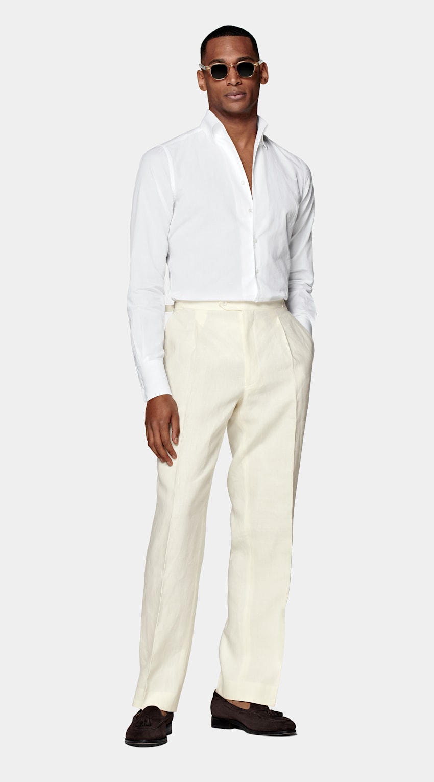 SUITSUPPLY Cotton Linen by Albini, Italy White Extra Slim Fit Shirt