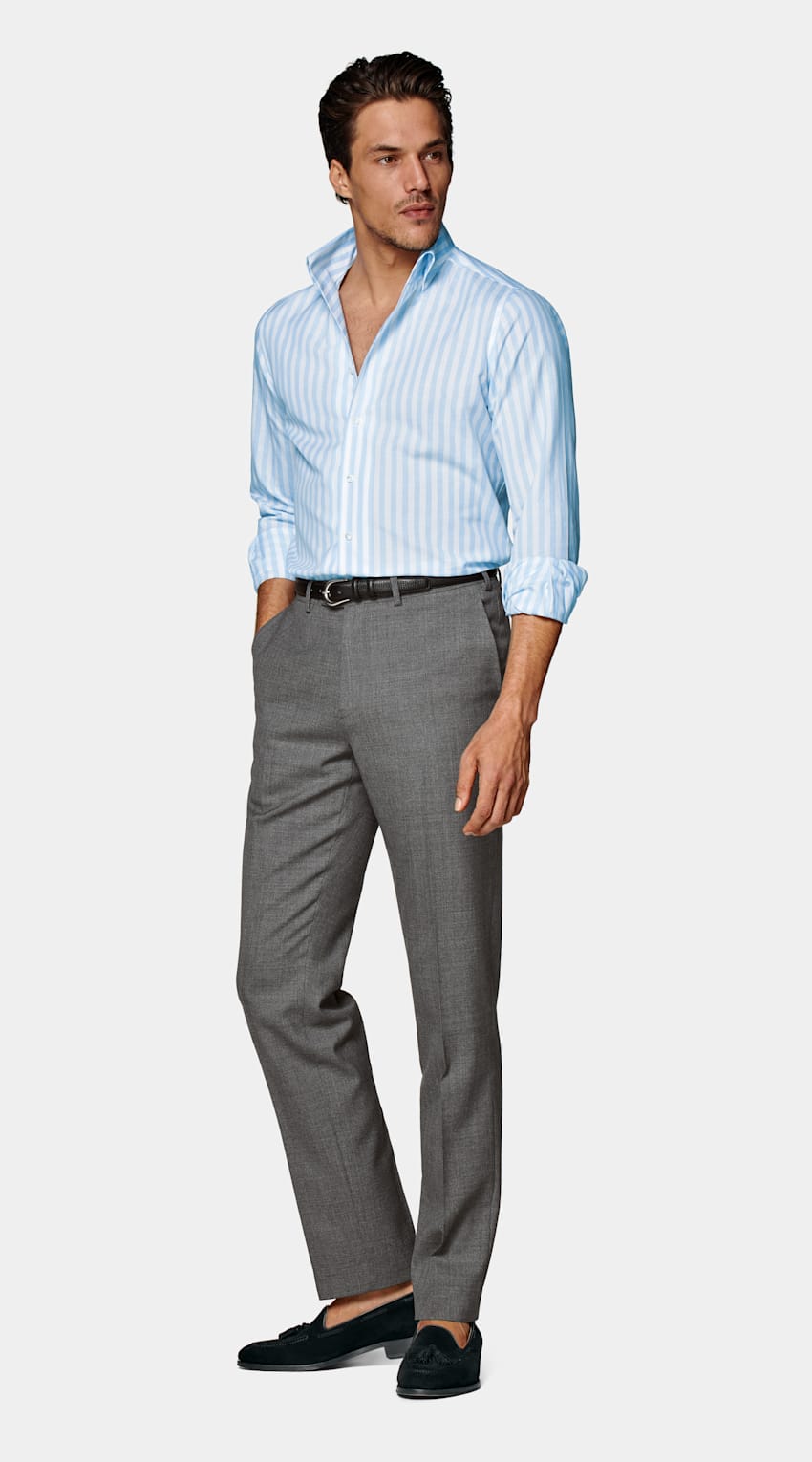 SUITSUPPLY Cotton Linen by Thomas Mason, Italy Light Blue Extra Slim Fit Shirt