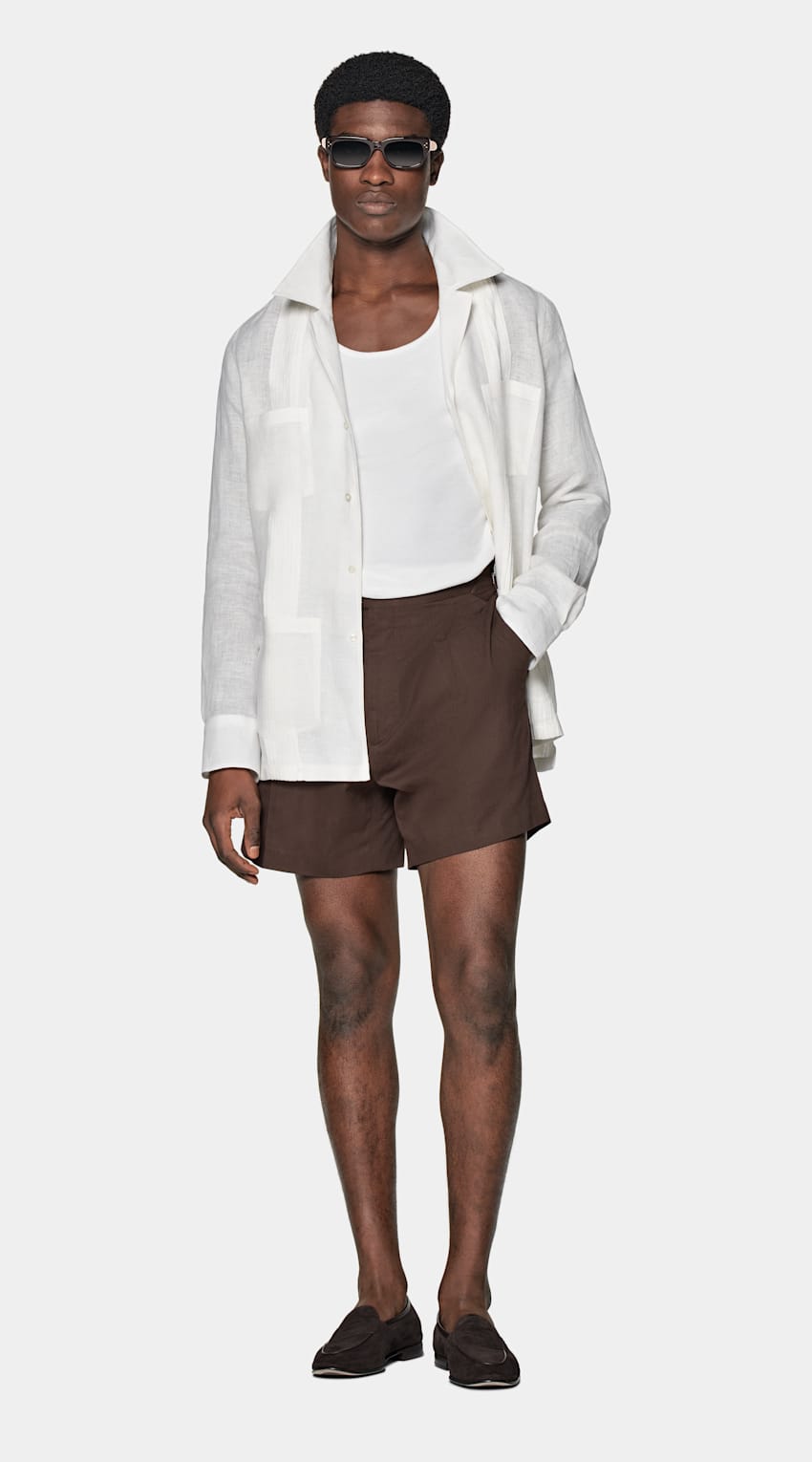 SUITSUPPLY Puro lino - Testa Spa, Italia Camicia bianca plissettata vestibilità slim tasca a toppa