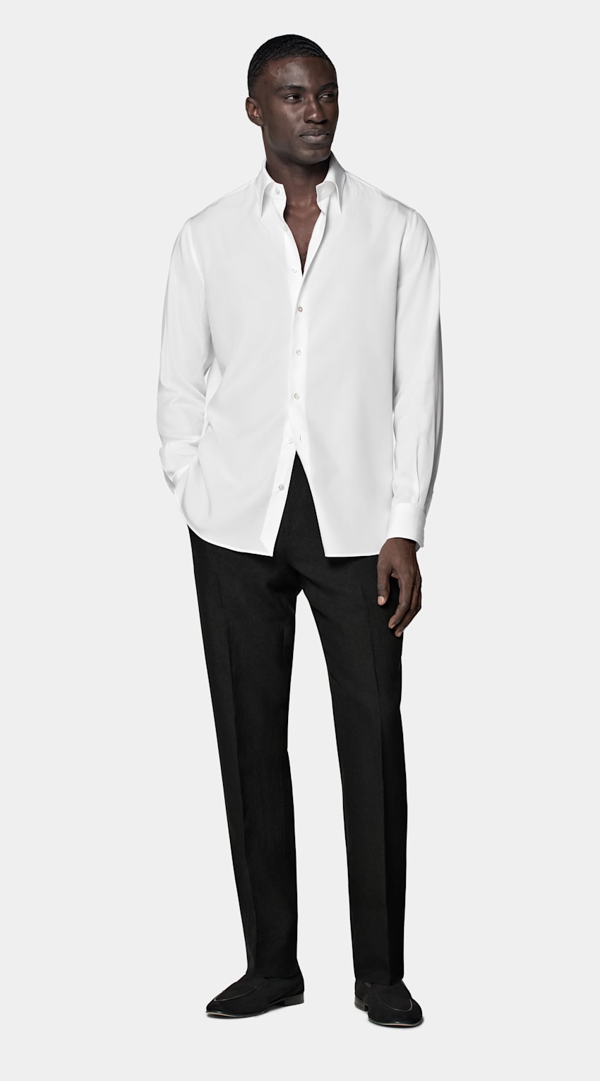SUITSUPPLY Lyocell & Mulberry Silk by Albini, Italy White Large Classic Collar Extra Slim Fit Shirt