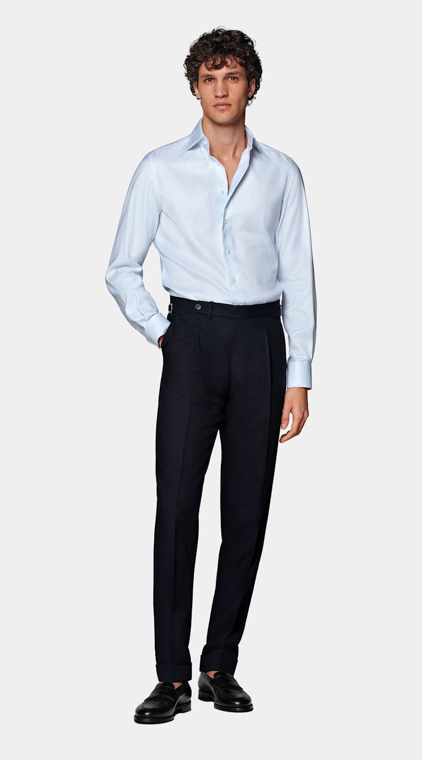 SUITSUPPLY Cotone Traveller Pima - Weba, Svizzera Camicia Oxford azzurra a righe tailored fit