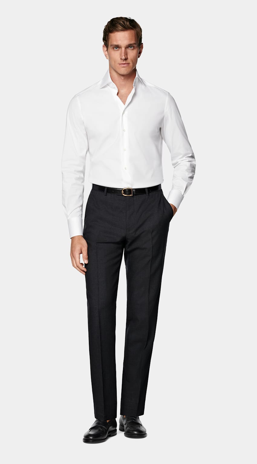 SUITSUPPLY Stretch Cotton Polyamide by Reggiani, Italy White Poplin Tailored Fit Shirt