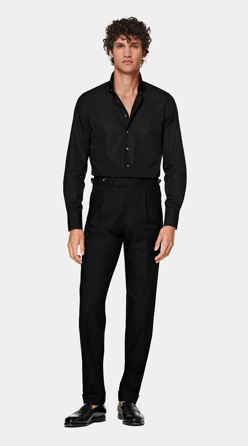 SUITSUPPLY Egyptian Cotton by Testa Spa, Italy Black Twill Tailored Fit Shirt
