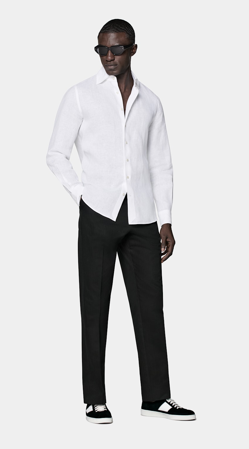 SUITSUPPLY Pure Linen by Albini, Italy White Tailored Fit Shirt