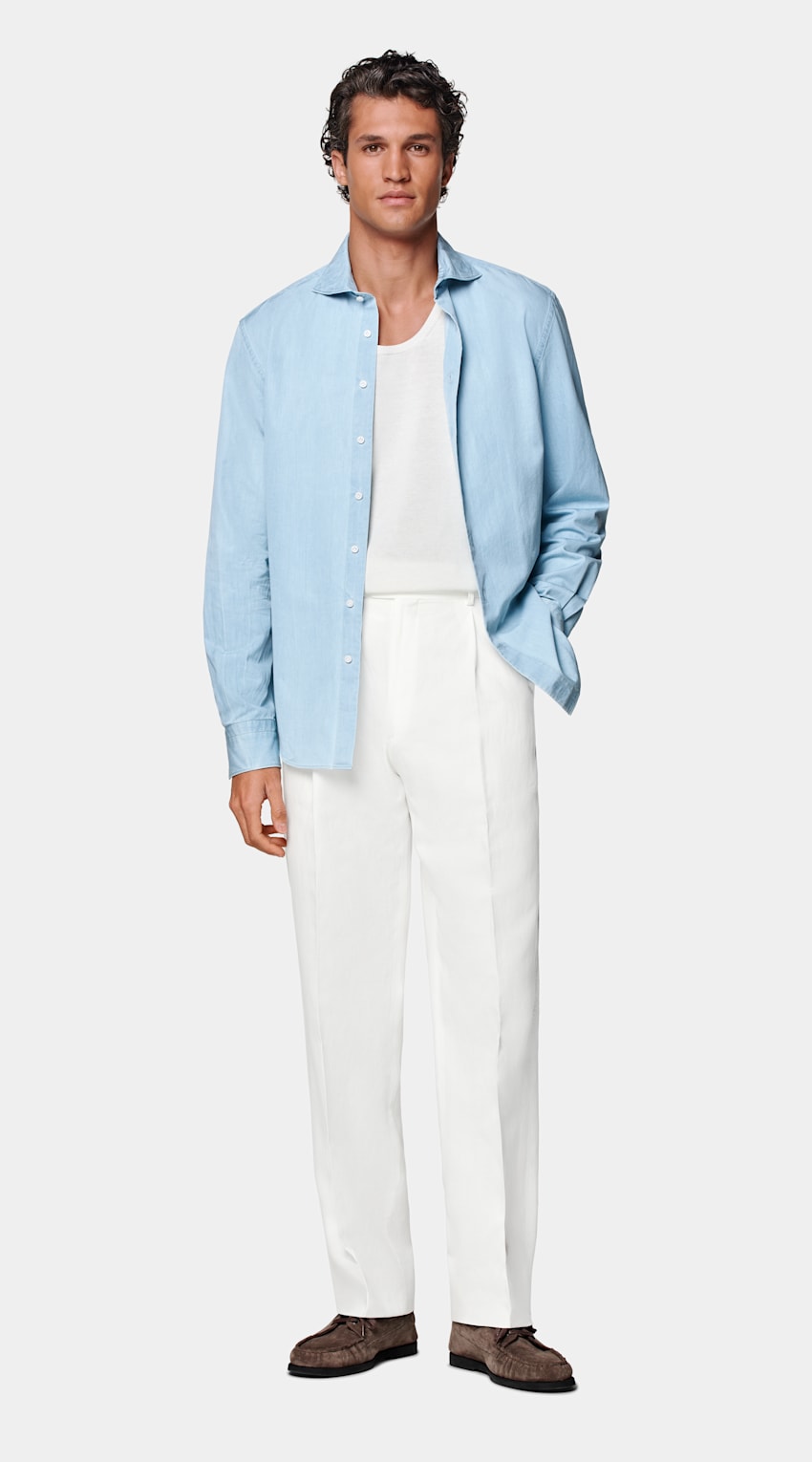SUITSUPPLY Egyptian Cotton Denim by Albiate, Italy Light Blue Tailored Fit Shirt