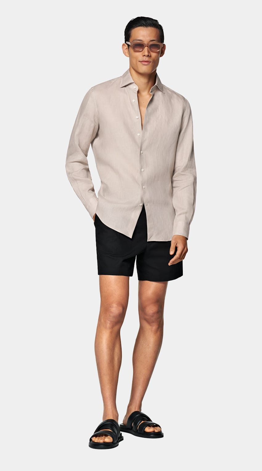 SUITSUPPLY Pures Leinen von Baird McNutt, Vereinigtes Königreich Hemd hellbraun Tailored Fit