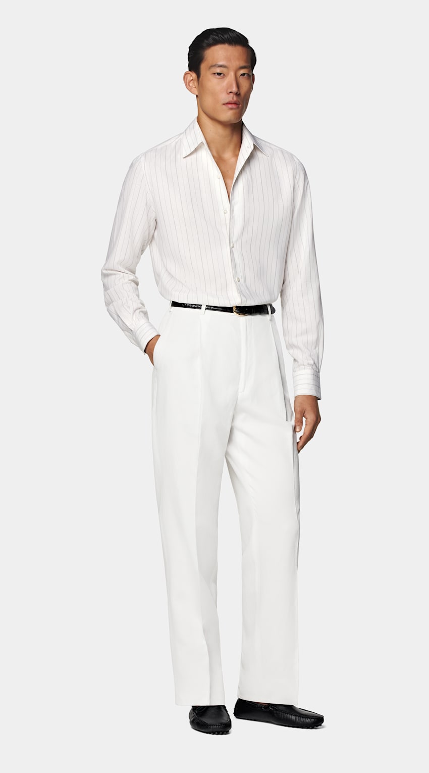 SUITSUPPLY Pure Lyocell by Testa 1919 Srl, Italy Off-White Striped Tailored Fit Shirt