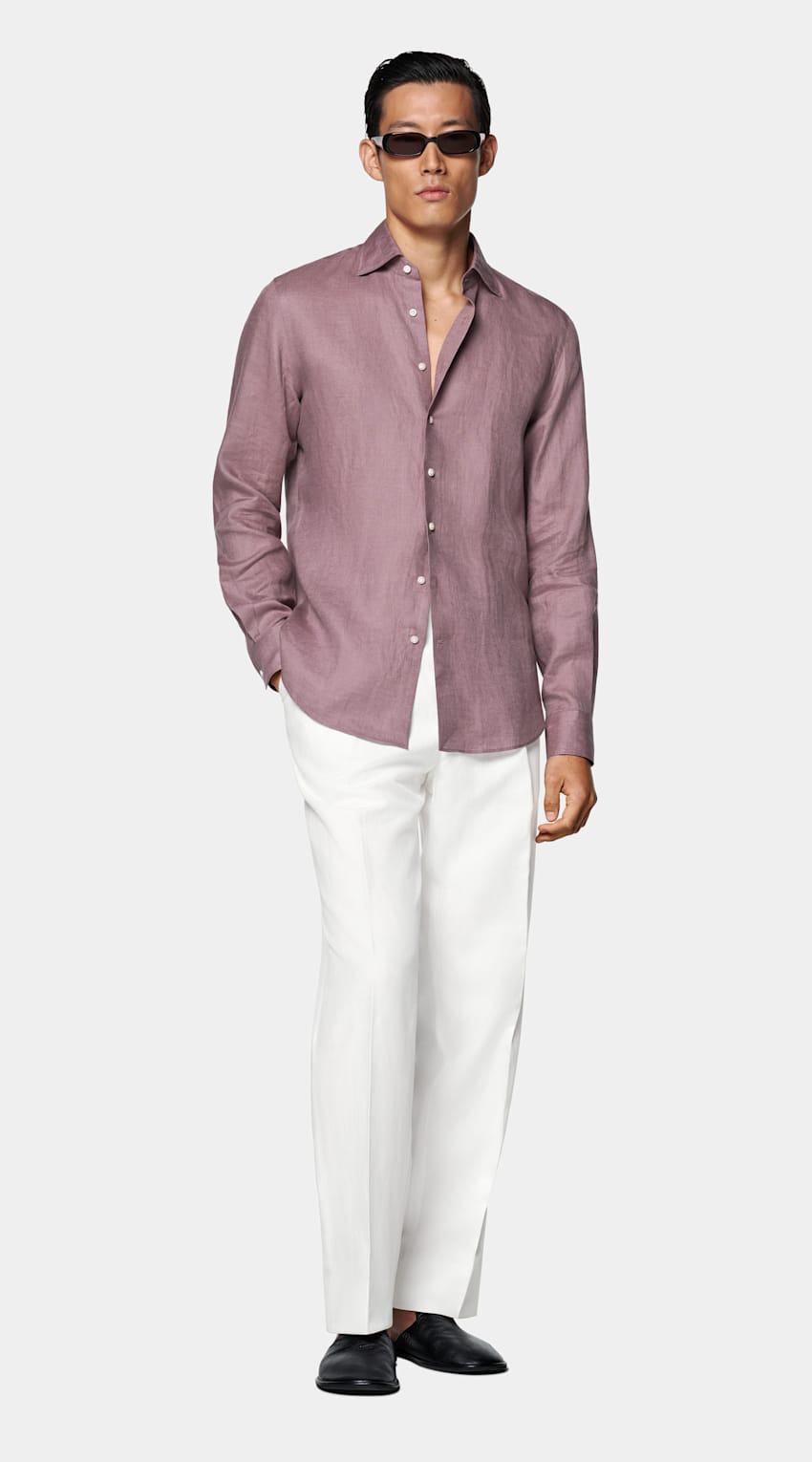 SUITSUPPLY Pure Linen by Baird McNutt, United Kingdom Purple Tailored Fit Shirt