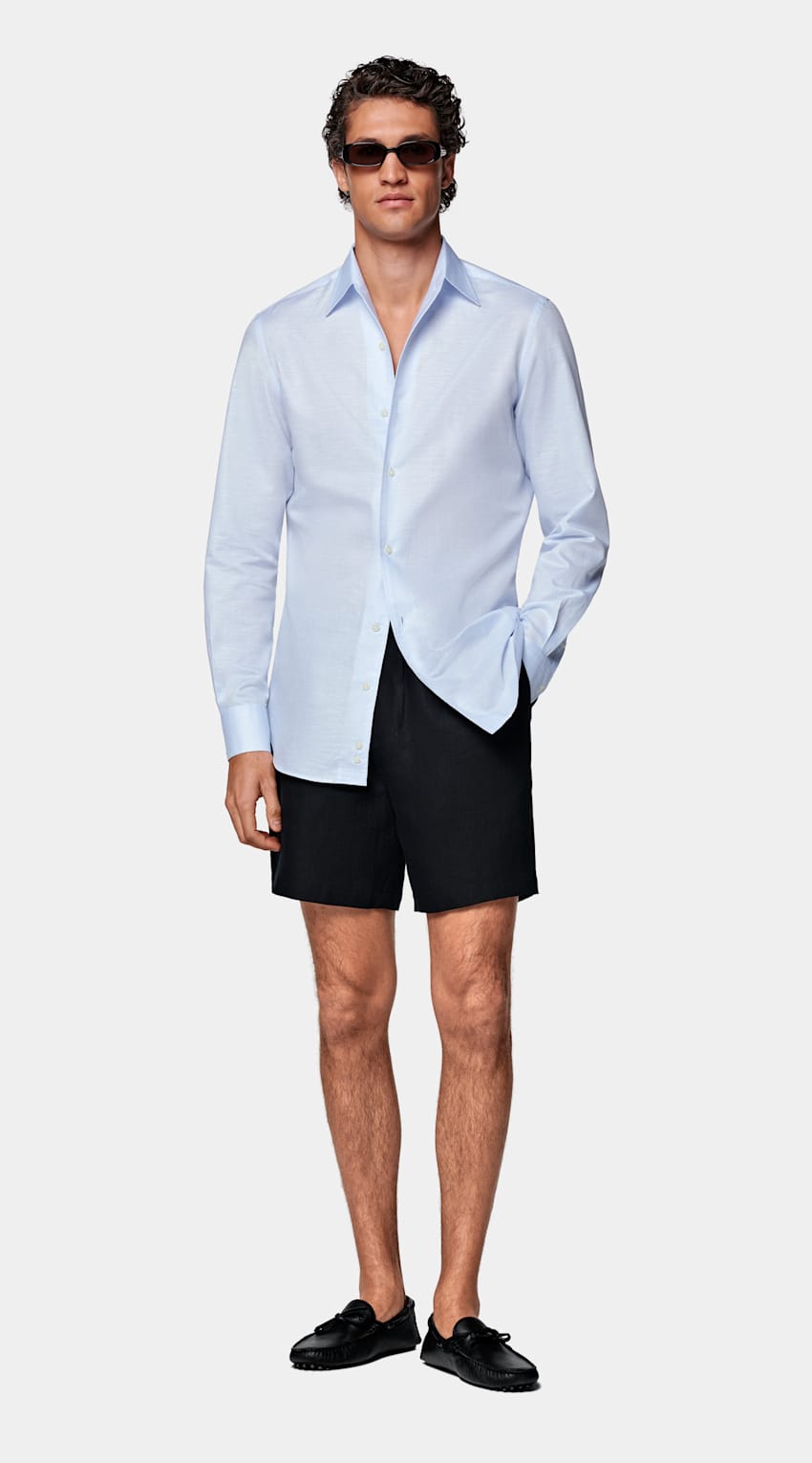 SUITSUPPLY Cotton Linen by Testa 1919 Srl, Italy Light Blue Classic Collar Shirt