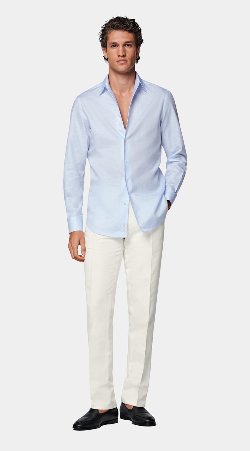 SUITSUPPLY Cotone e lino - Testa 1919 Srl, Italia Camicia azzurra tailored fit