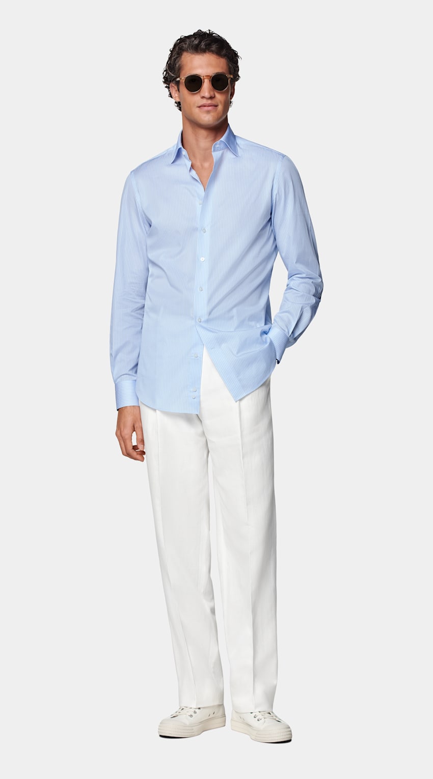 SUITSUPPLY Ägyptische Baumwolle von Albini, Italien Popeline Hemd blau gestreift Tailored Fit