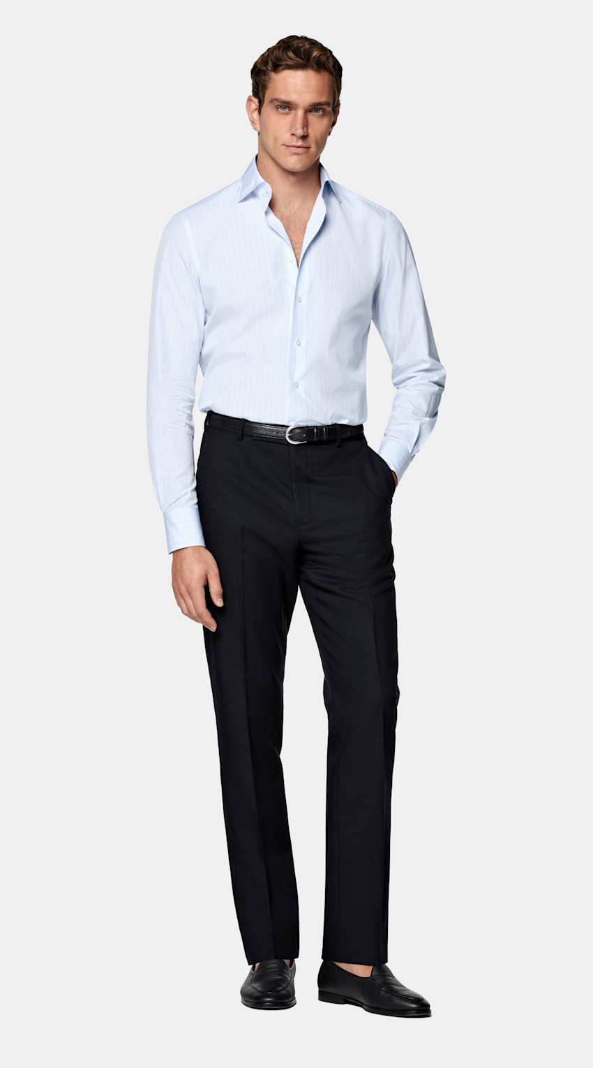 SUITSUPPLY Egyptian Cotton by Albini, Italy Light Blue Striped Tailored Fit Shirt