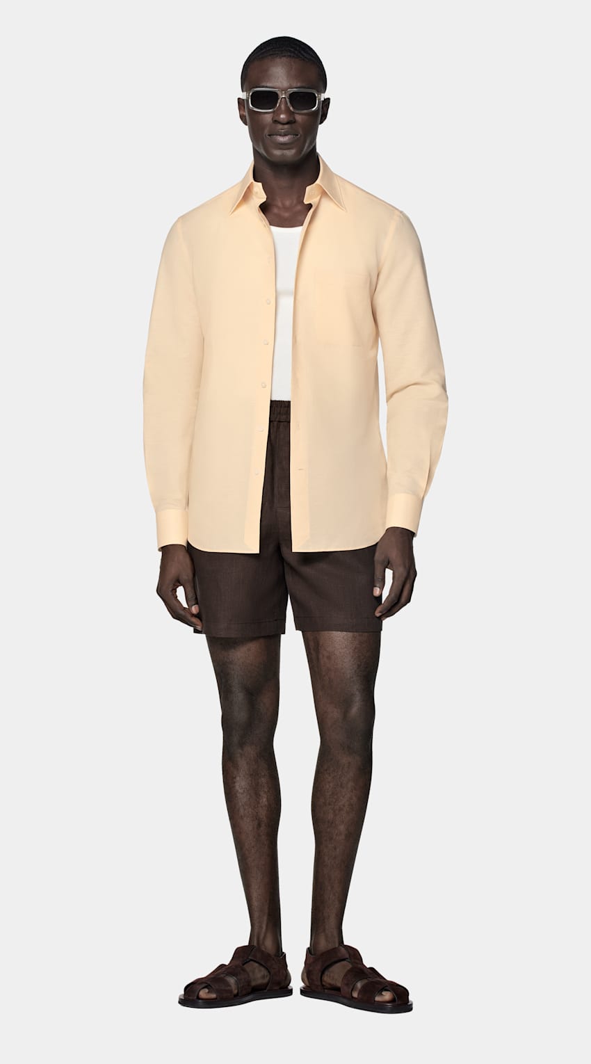 SUITSUPPLY Linen Cotton by Testa 1919 Srl, Italy Light Yellow Tailored Fit Shirt