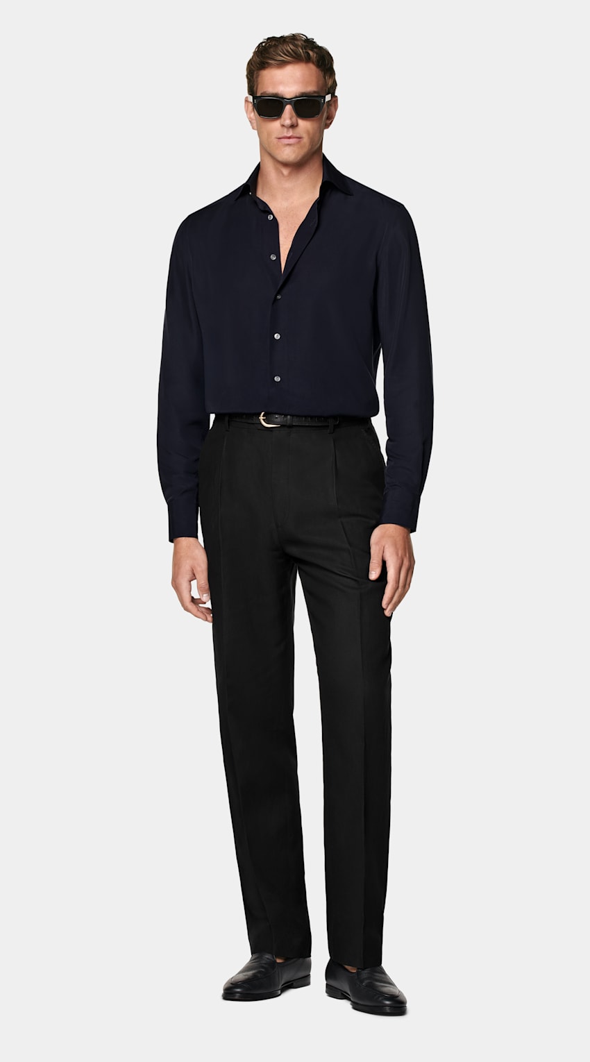 SUITSUPPLY Pure Lyocell by Albini, Italy Navy Tailored Fit Shirt