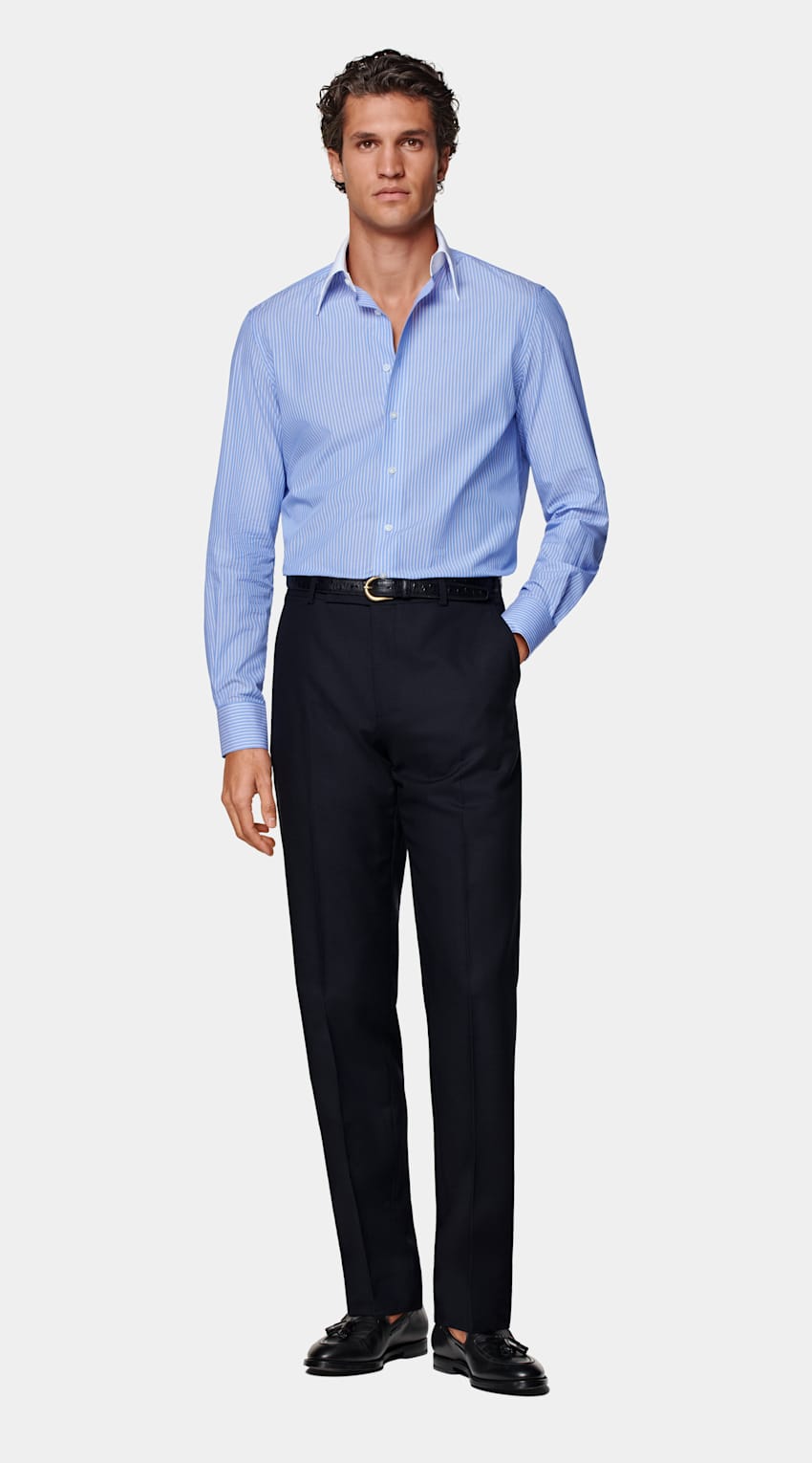 SUITSUPPLY Egyptian Cotton by Albini, Italy Light Blue Striped Tailored Fit Shirt