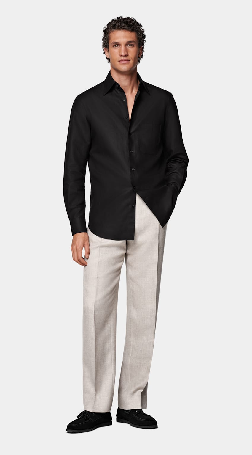SUITSUPPLY Lyocell, Linen & Cotton by Di Sondrio, Italy Black Relaxed Fit Shirt