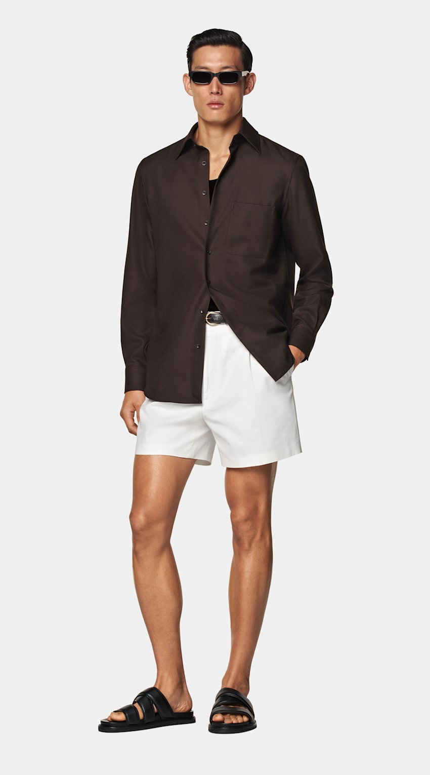 SUITSUPPLY Pure Wool by Vitale Barberis Canonico, Italy Dark Brown Relaxed Fit Shirt