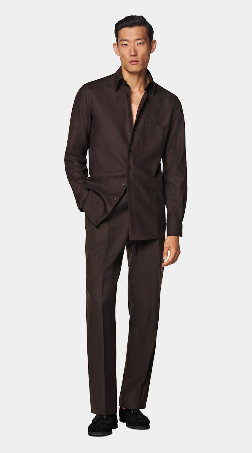 SUITSUPPLY Pure Wool by Vitale Barberis Canonico, Italy Dark Brown Relaxed Fit Shirt