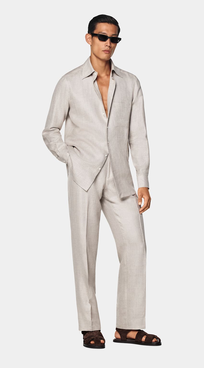 SUITSUPPLY Silk Linen Wool by E.Thomas, Italy Light Taupe Relaxed Fit Shirt