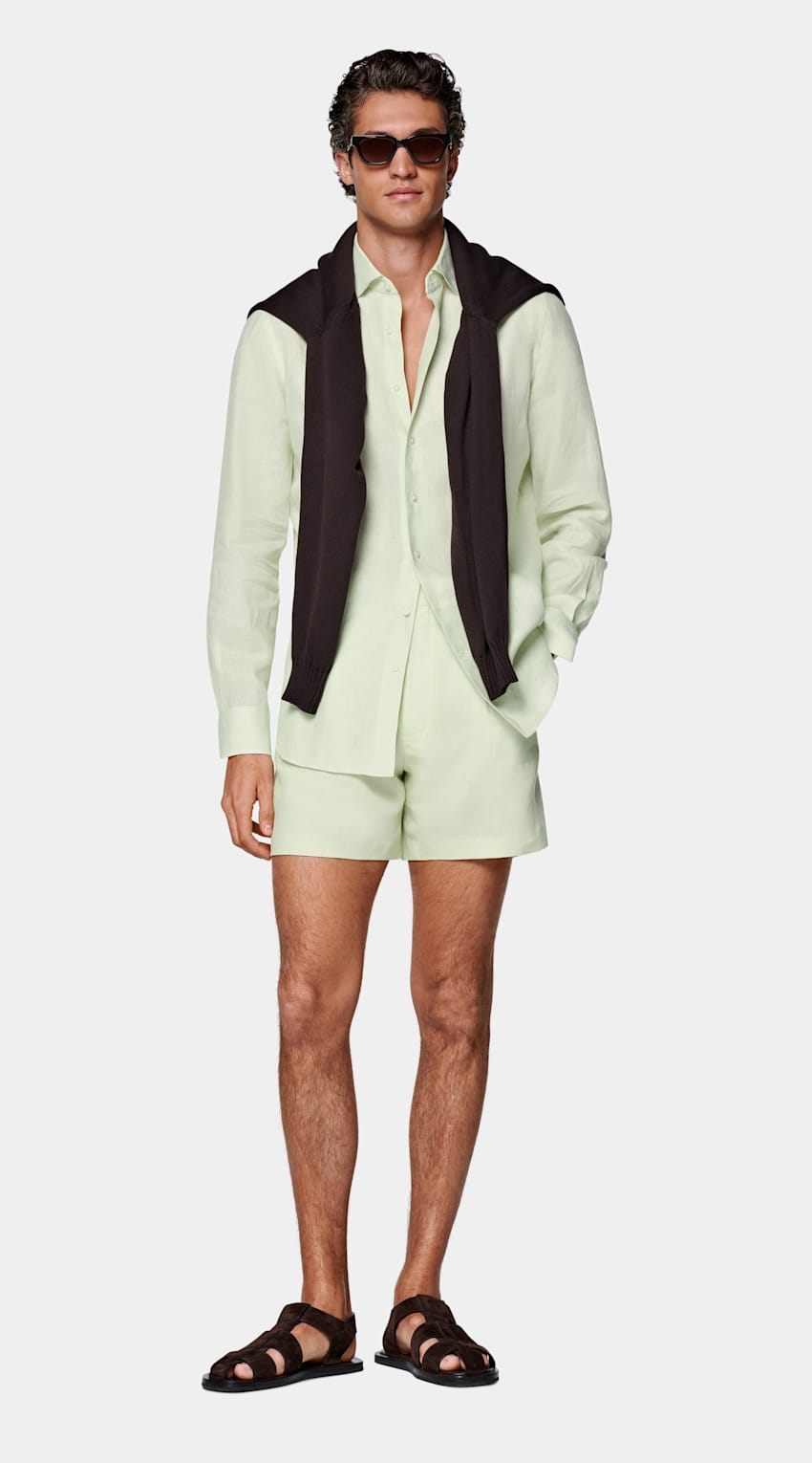 SUITSUPPLY Pure Linen by Baird McNutt, United Kingdom Light Green Tailored Fit Shirt