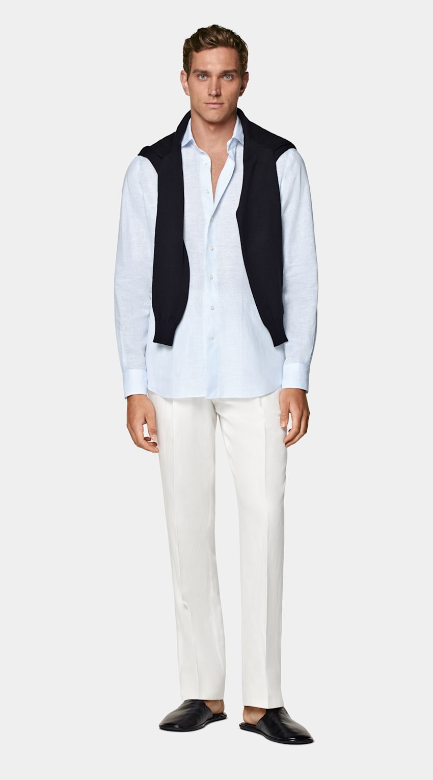 SUITSUPPLY Pure Linen by Albini, Italy Light Blue Relaxed Fit Shirt