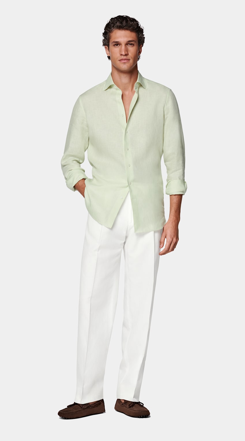 SUITSUPPLY Pure Linen by Baird McNutt, United Kingdom Light Green Relaxed Fit Shirt