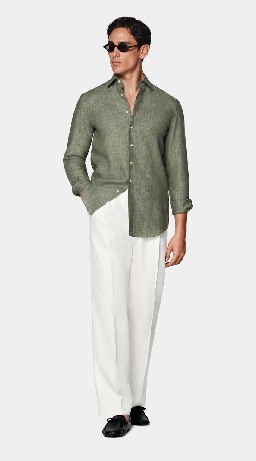SUITSUPPLY Pure Linen by Albini, Italy Green Relaxed Fit Shirt