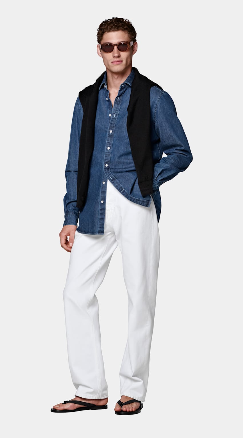 SUITSUPPLY &Auml;gyptischer Baumwolle-Denim von Canclini, Italien Dunkelblaues Denim-Hemd