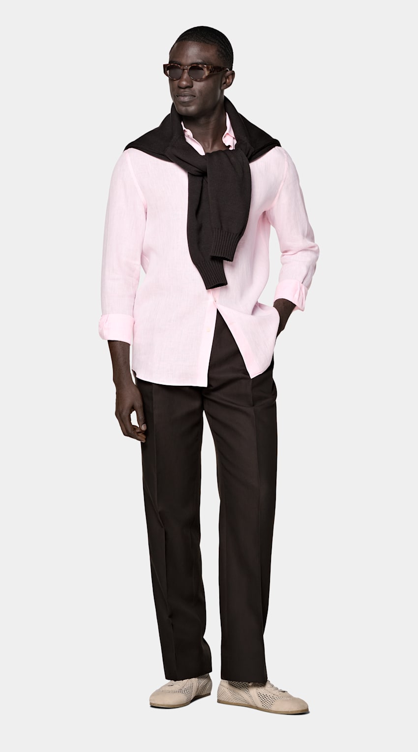 SUITSUPPLY Puur linnen van Albini, Itali&euml; Roze Linnen Overhemd