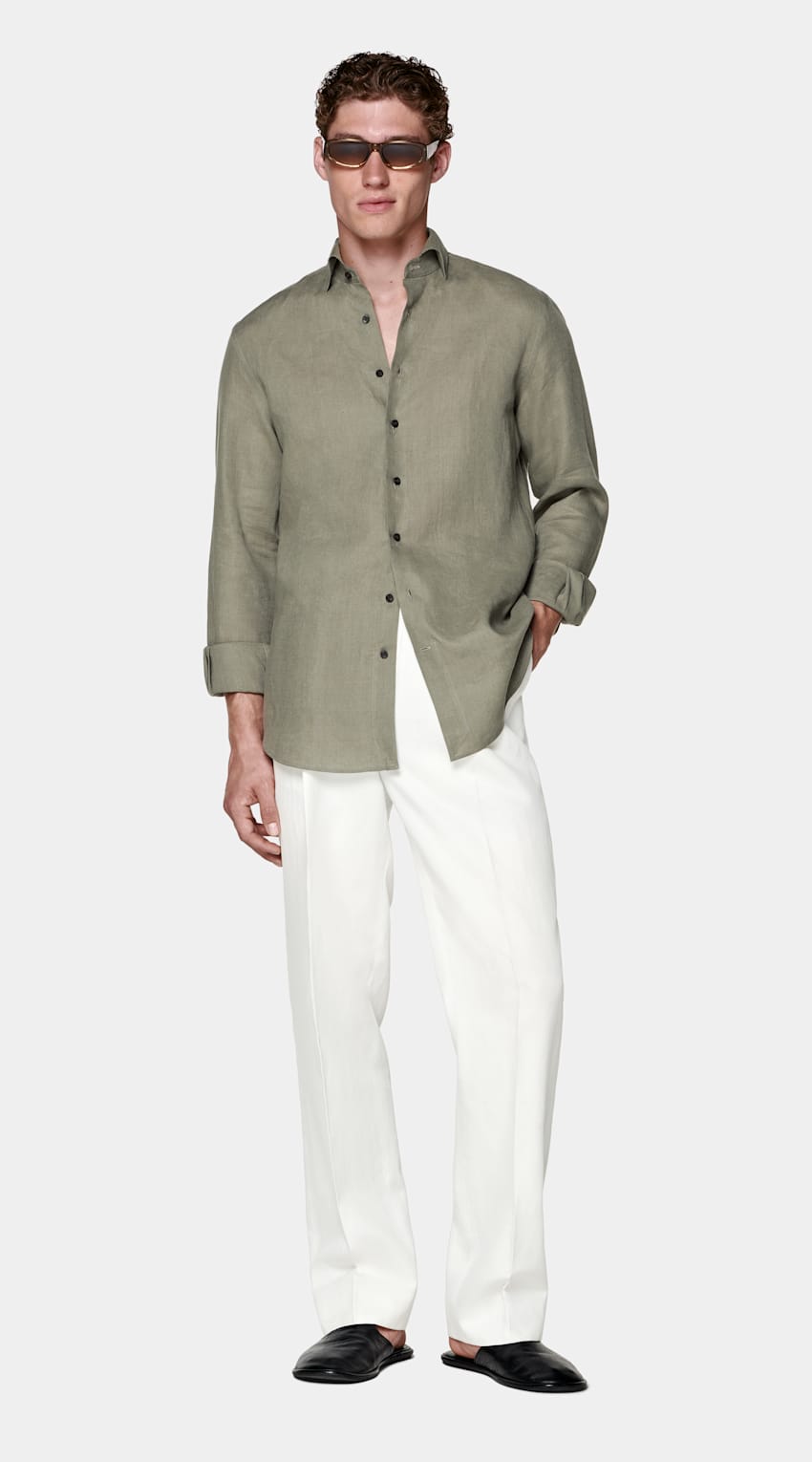 SUITSUPPLY Pure Linen by Albini, Italy Green Linen Shirt