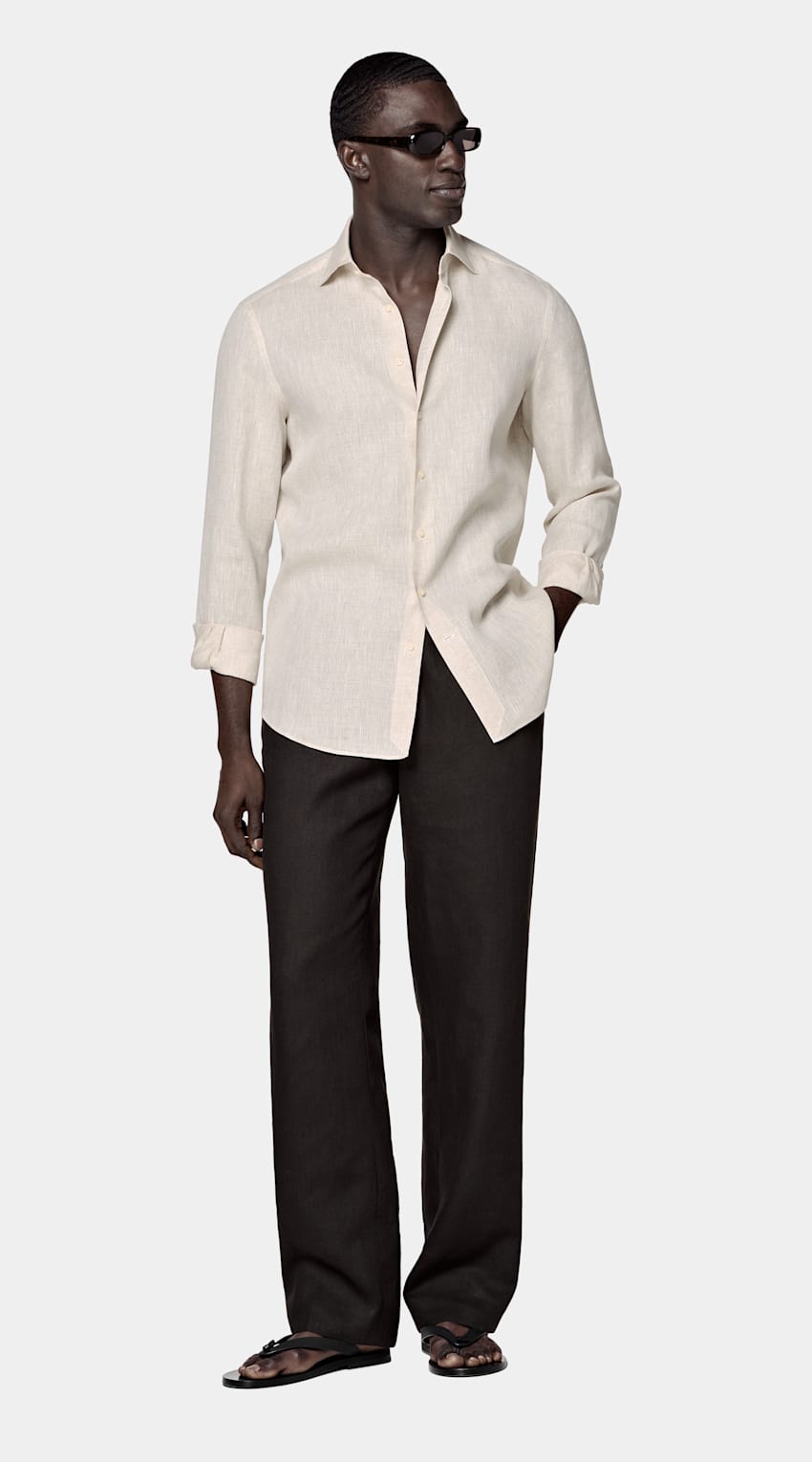 SUITSUPPLY Pure Linen by Albini, Italy Sand Linen Shirt