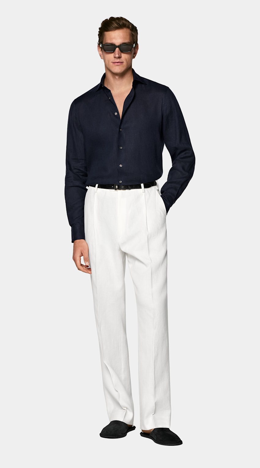 SUITSUPPLY Pure Linen by Albini, Italy Navy Linen Shirt