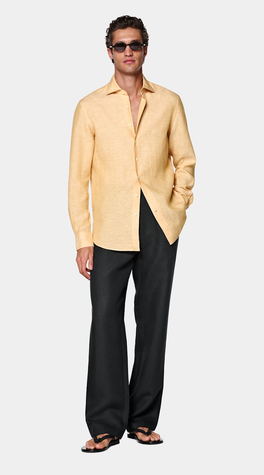 SUITSUPPLY Pure Linen by Albini, Italy Orange Linen Shirt