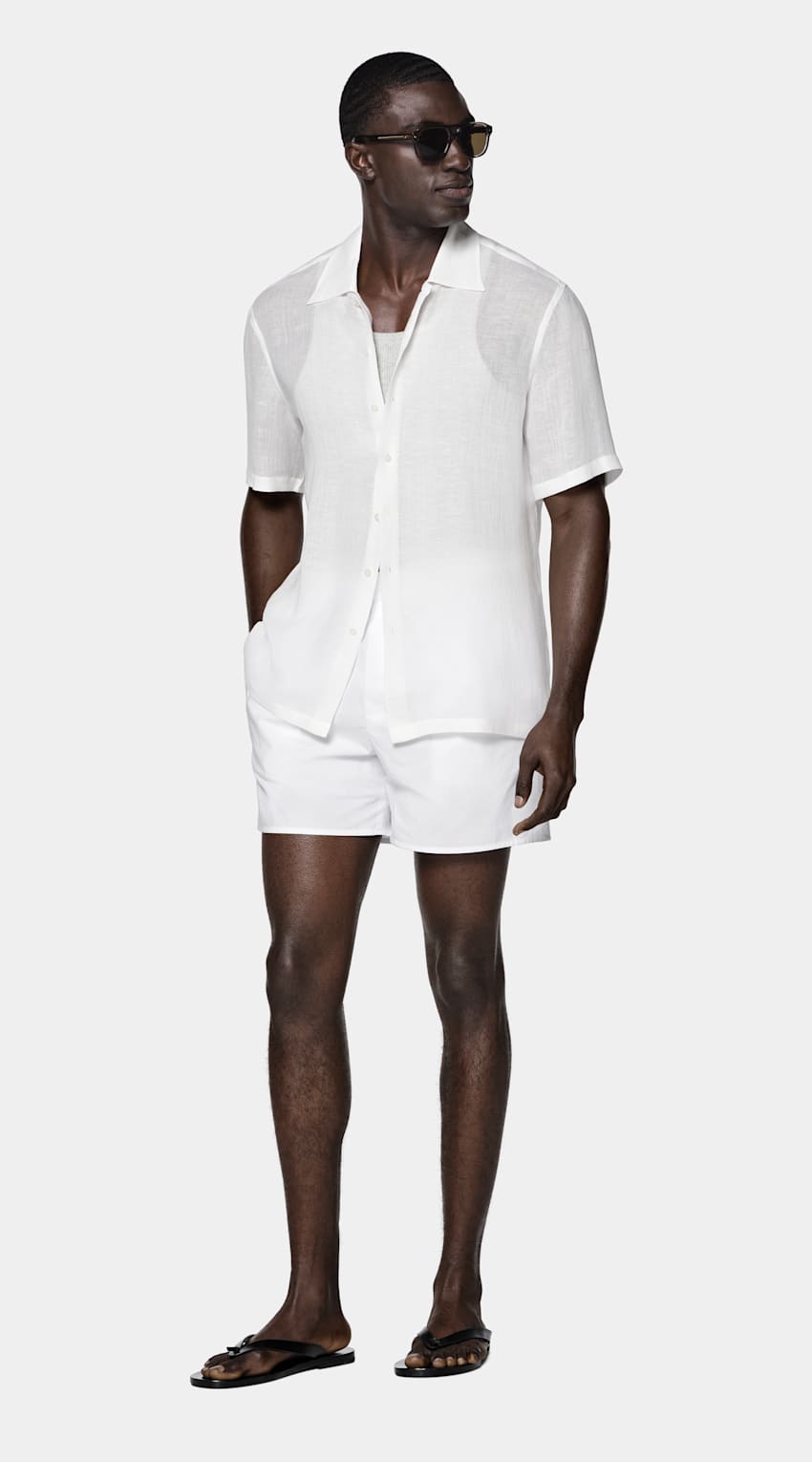 SUITSUPPLY Viscose Linen by Emmetex, Italy Off-White Viscose Linen Short Sleeve Shirt