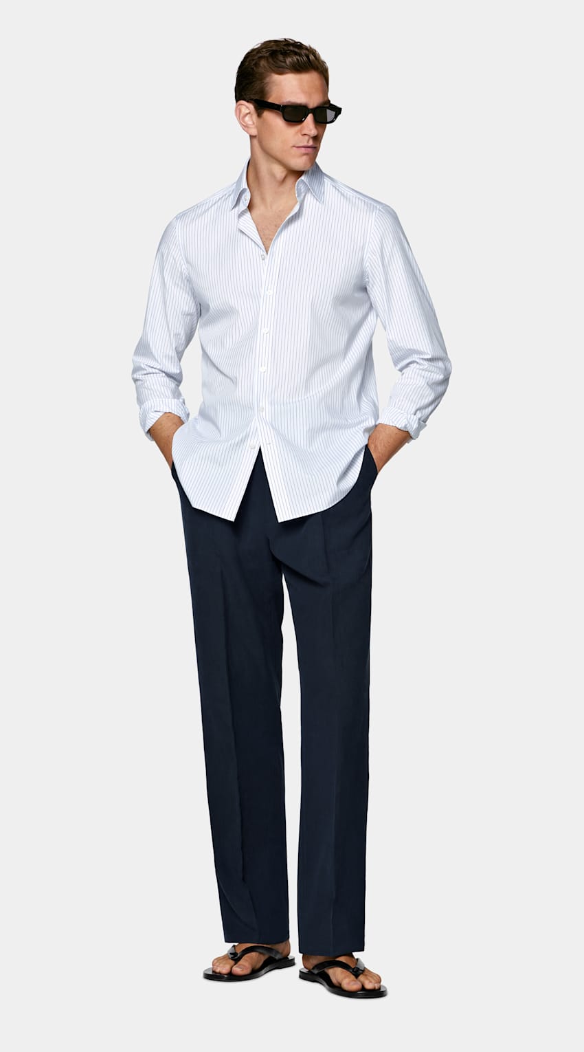 SUITSUPPLY Cotone egiziano - Sidogras, Spagna Camicia a righe blu medio colletto classico 