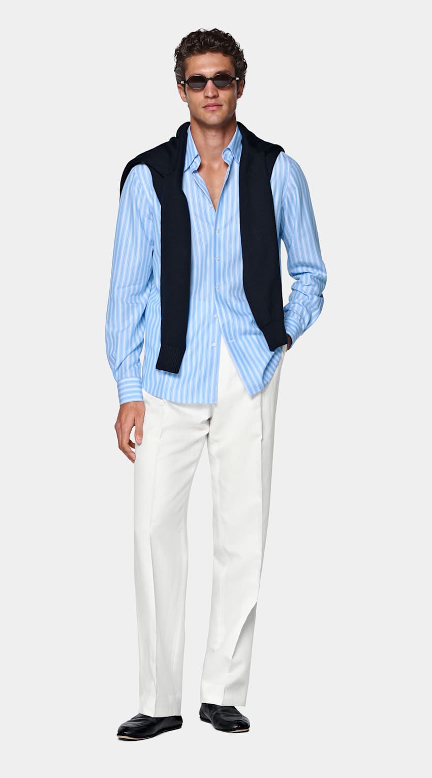 SUITSUPPLY Tencel de Sidogras, Espa&ntilde;a Camisa de lyocell a rayas azul medio