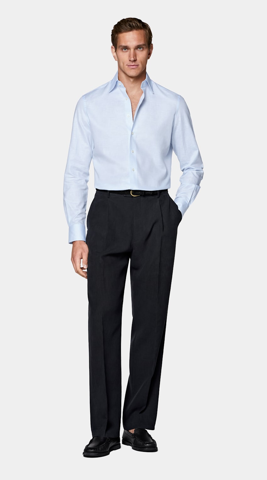 SUITSUPPLY Cotton Linen by Testa 1919 Srl, Italy Light Blue Classic Collar Shirt