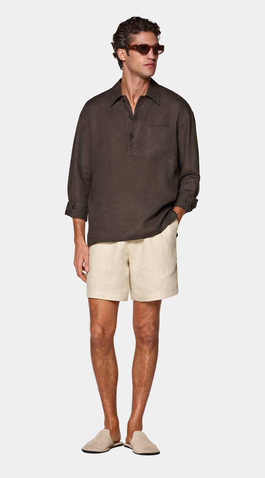 SUITSUPPLY Pure Linen by Baird McNutt, United Kingdom Dark Brown Linen Popover Shirt
