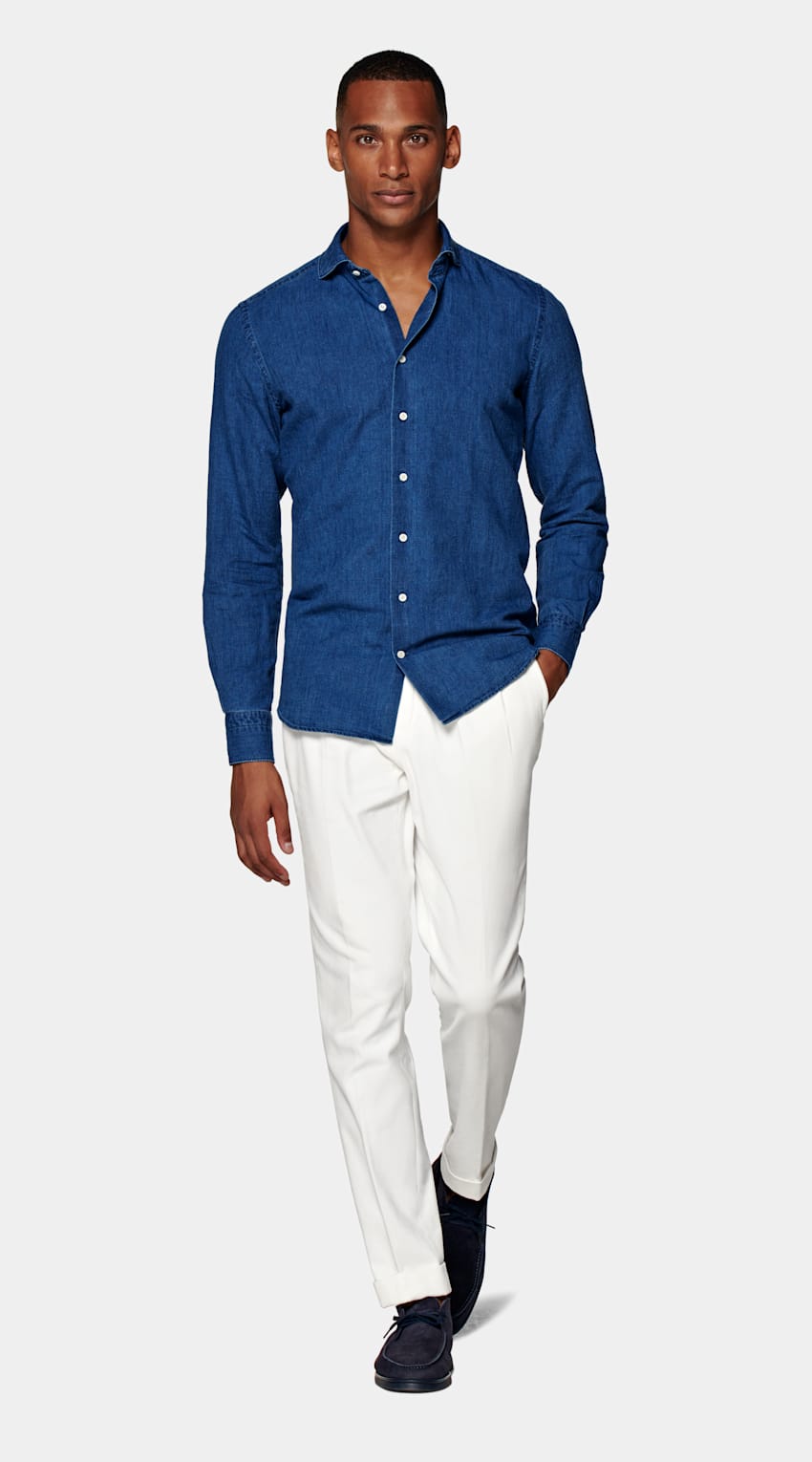 SUITSUPPLY Baumwolle-Leinen von Albiate, Italien Hemd blau Slim Fit