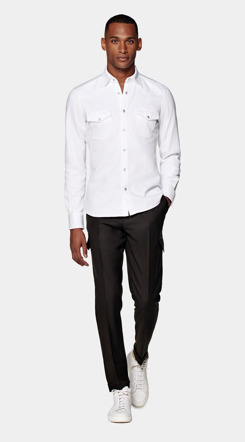 SUITSUPPLY Egyptian Cotton by Albini, Italy White Twill Western Shirt