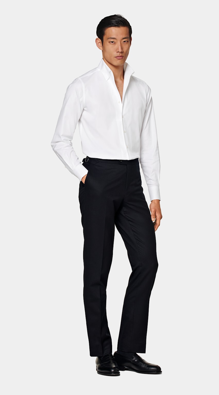 SUITSUPPLY Egyptian Cotton by Albini, Italy White One Piece Collar Slim Fit Shirt