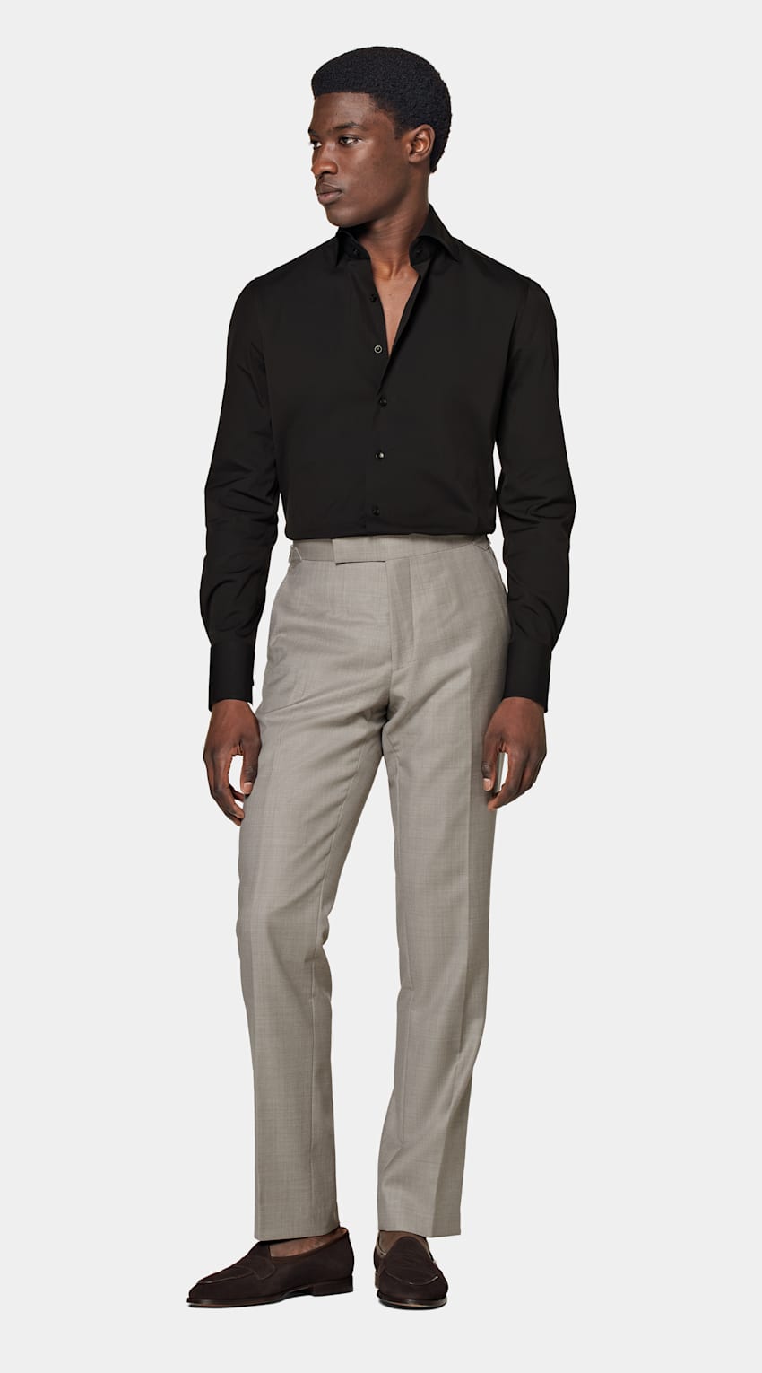 SUITSUPPLY Stretch Cotton Polyamide by Reggiani, Italy Dark Brown Poplin Extra Slim Fit Shirt