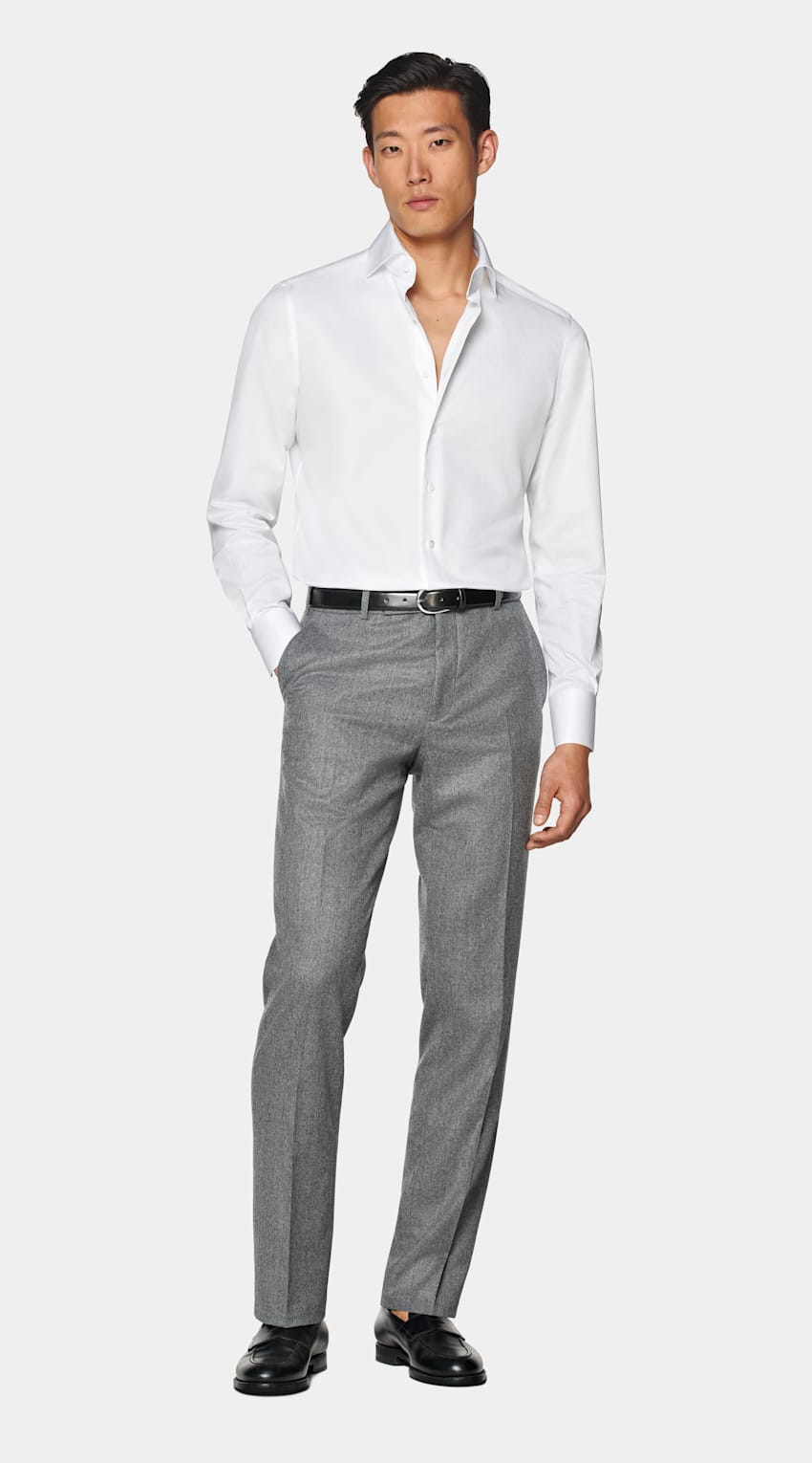 SUITSUPPLY Egyptian Cotton by Thomas Mason, Italy White Twill Tailored Fit Shirt