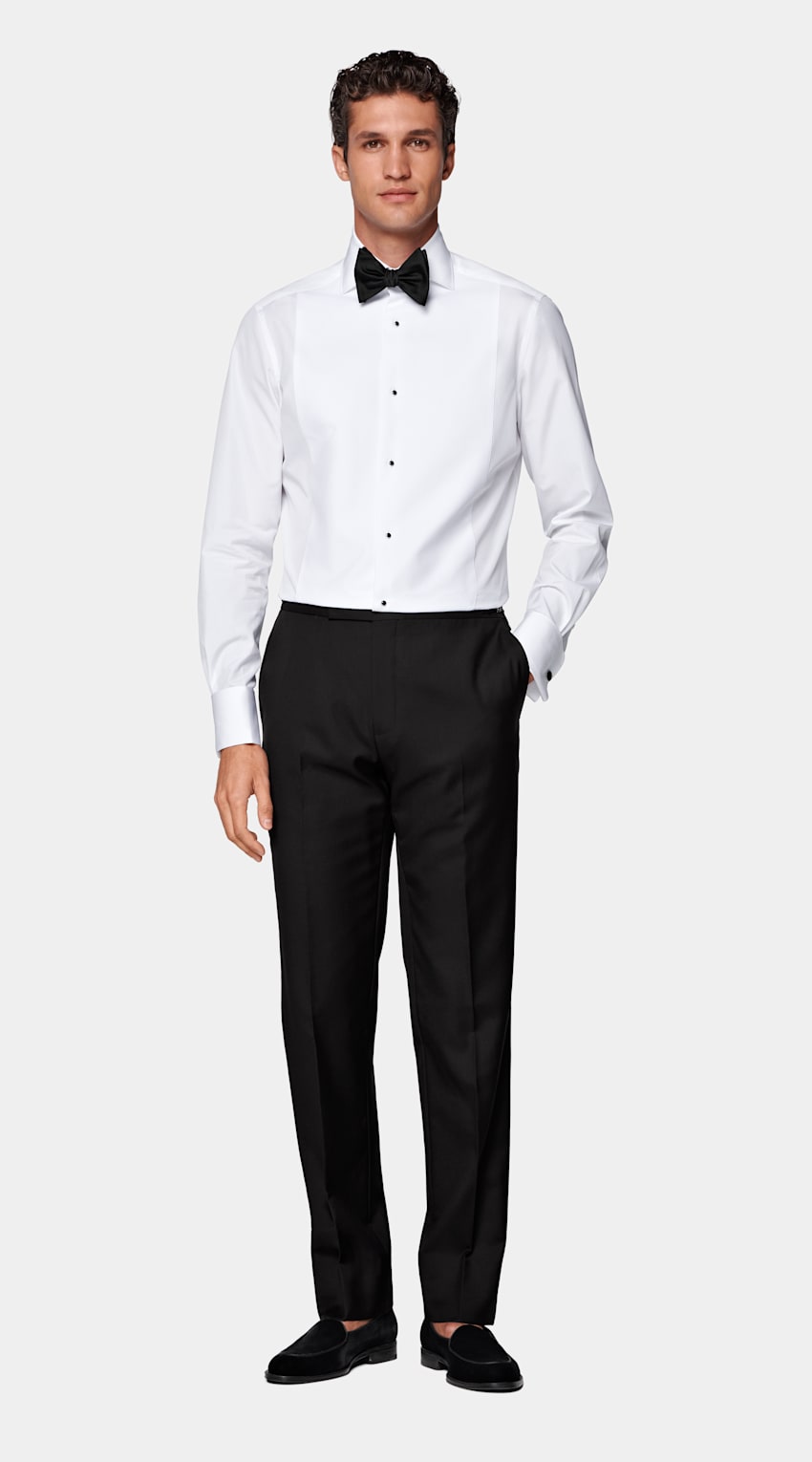 SUITSUPPLY Egyptian Cotton by Testa 1919 Srl, Italy White Widespread Collar Tailored Fit Tuxedo Shirt