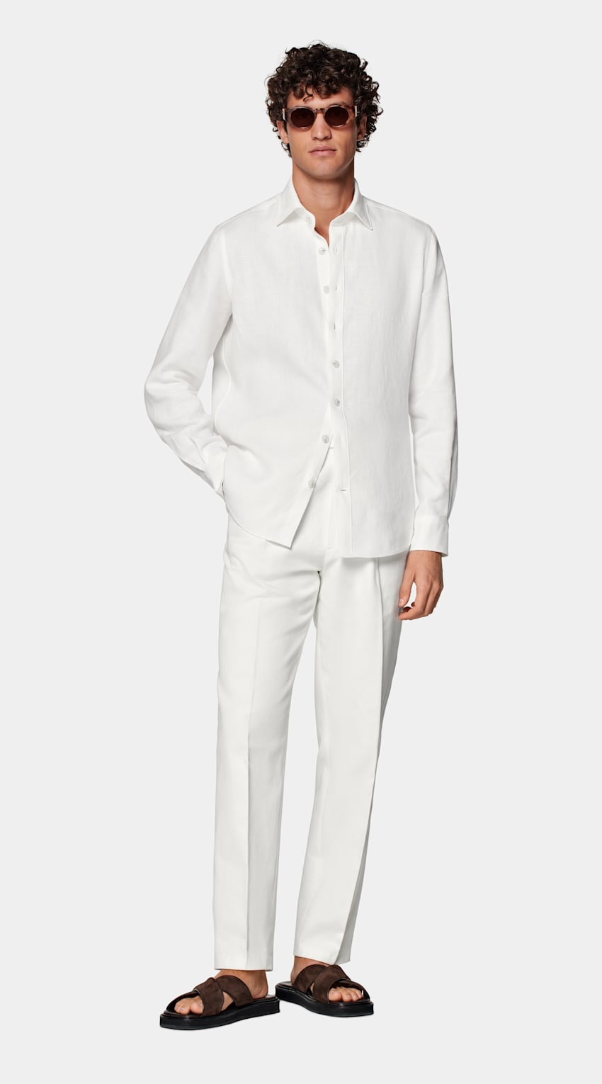 SUITSUPPLY Pure Linen by Di Sondrio, Italy White Tailored Fit Shirt